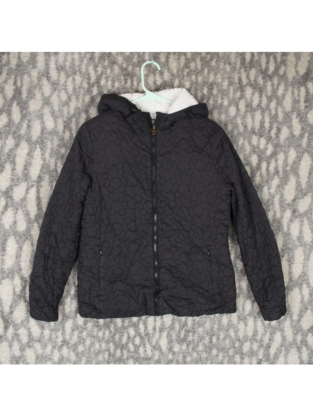 Disney Parks Quilted Mickey Mouse Ears Hooded Sherpa Jacket Womens Small Black - Picture 2 of 15